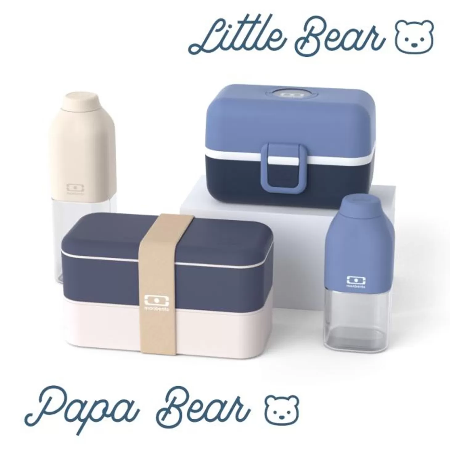 Monbento Set Lunch Box Parent/Enfant Bleu "Papa Bear/Little Bear"> Parents / Enfants