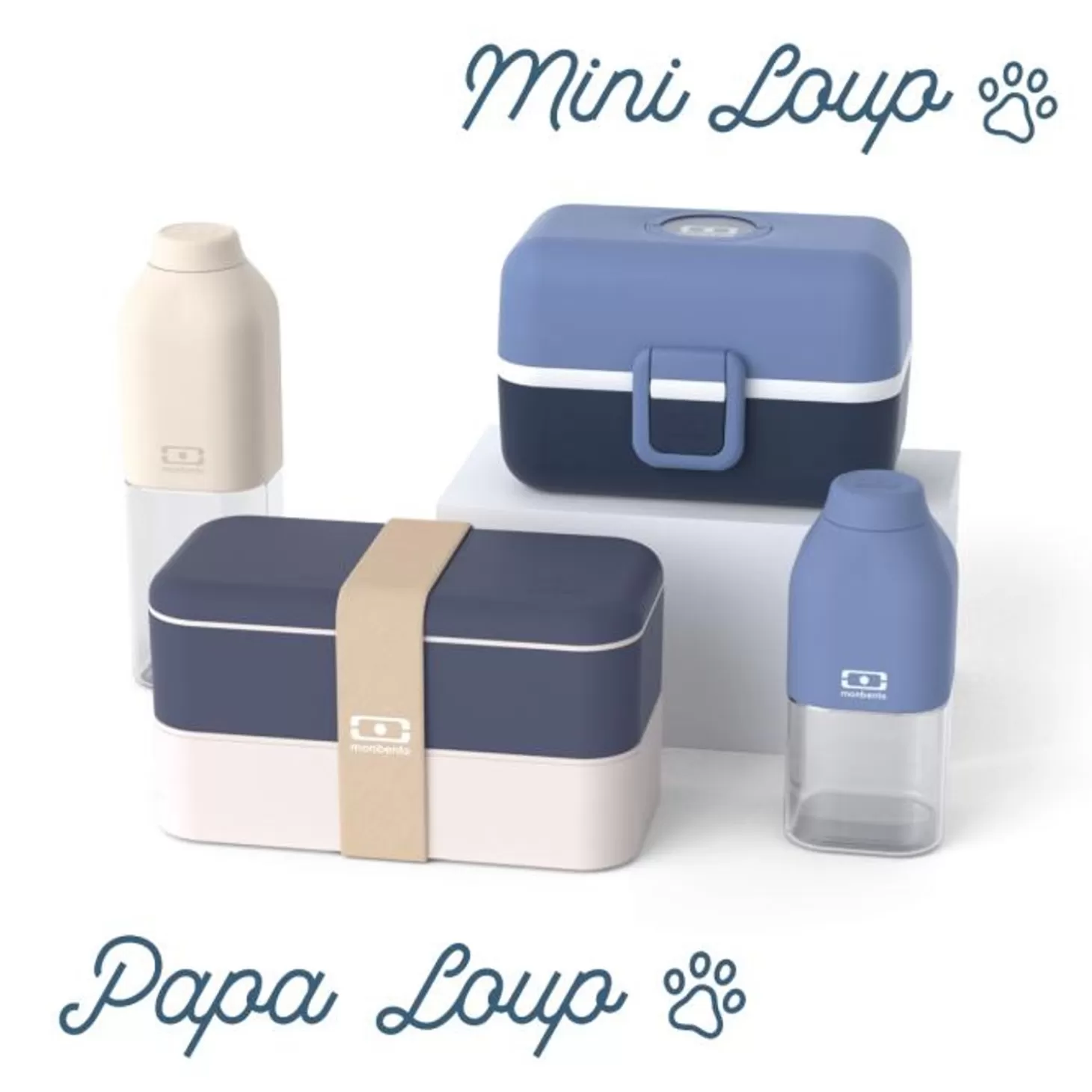 Monbento Set Lunch Box Parent/Enfant Bleu "Papa Loup/Mini Loup"> Parents / Enfants