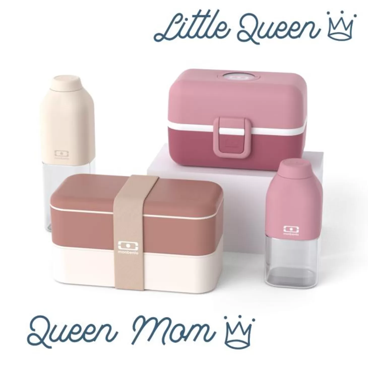 Monbento Set Lunch Box Parent/Enfant Rose "Queen Mom/Little Queen"> Parents / Enfants