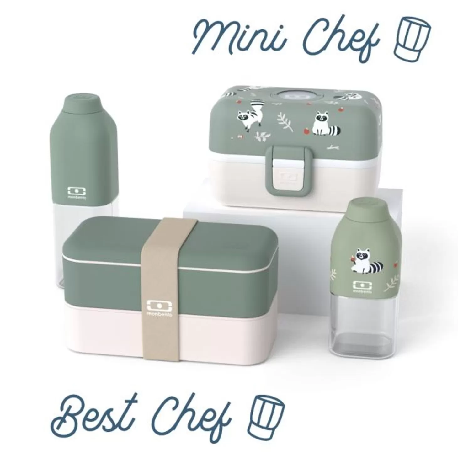 Monbento Set Lunch Box Parent/Enfant Vert "Best Chef/Mini Chef"> Parents / Enfants
